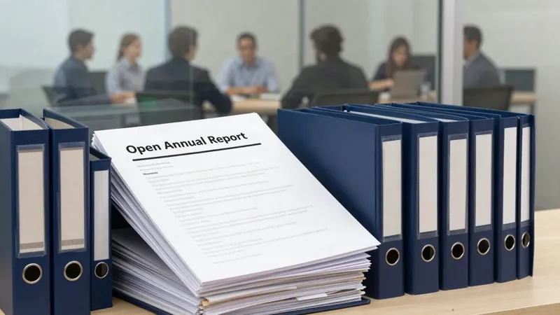 Documentos institucionais e relatórios abertos sobre uma mesa, simbolizando transparência no terceiro setor